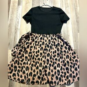 Black Top with Leopard Print Skirt Dress